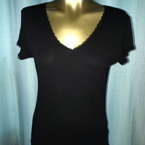 Philosophy ribbed lace trim tee